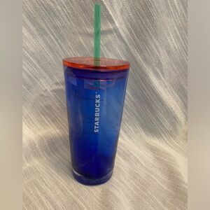 **NWT 18oz  Starbucks Cobalt Blue Swirl Ocean Glass Cup Tumbler**